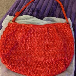 Vibrant Red Woven Women's Bag